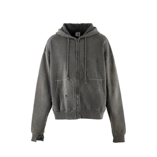 Saint Michael Distressed Zip-Up Hoodie チャコール セイント マイケル ディストレスド ジップアップ パーカー チャコール