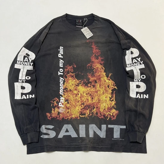 Saint Michael x Pay money To my Pain Logo Long Sleeve T-Shirt チャコール セイント マイケル ペイ マネー トゥー マイ ペイン ロゴ ロングスリーブ Tシャツ チャコール