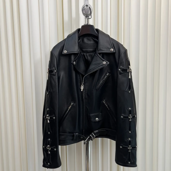 Chrome Hearts Cross Logo Moto Jacket with Studded Sleeve Detail クロムハーツ クロス ロゴ モト ジャケット ウィズ スタッズ スリーブ ディテール