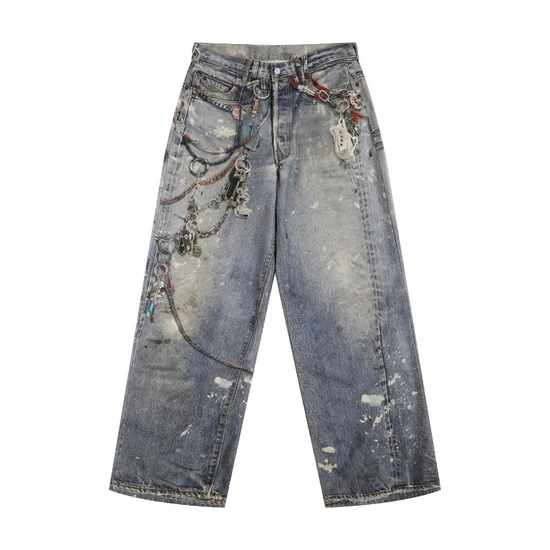 Acne Studios Chain Embellishments Distressed Wide-Leg Jeans アクネ ストゥディオズ チェーン エンベリッシュメント ディストレスド ワイドレグ ジーンズ
