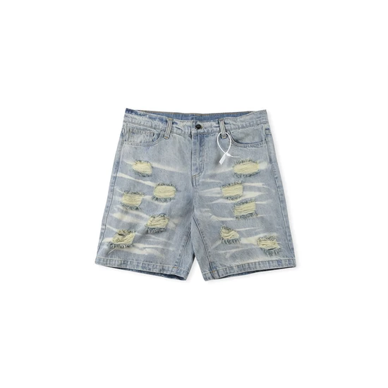 Hellstar Logo Ripped Distressed Denim Shorts ヘルスター ロゴ リップド ディストレスド デニム ショーツ