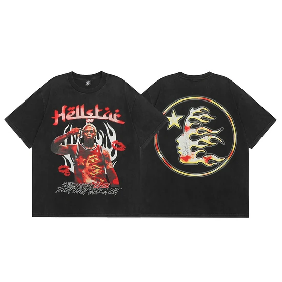 Hellstar Portrait Graphic Flame Circle Back Print T-Shirt ヘルスター ポートレイト グラフィック フレイム サークル バック プリント Tシャツ